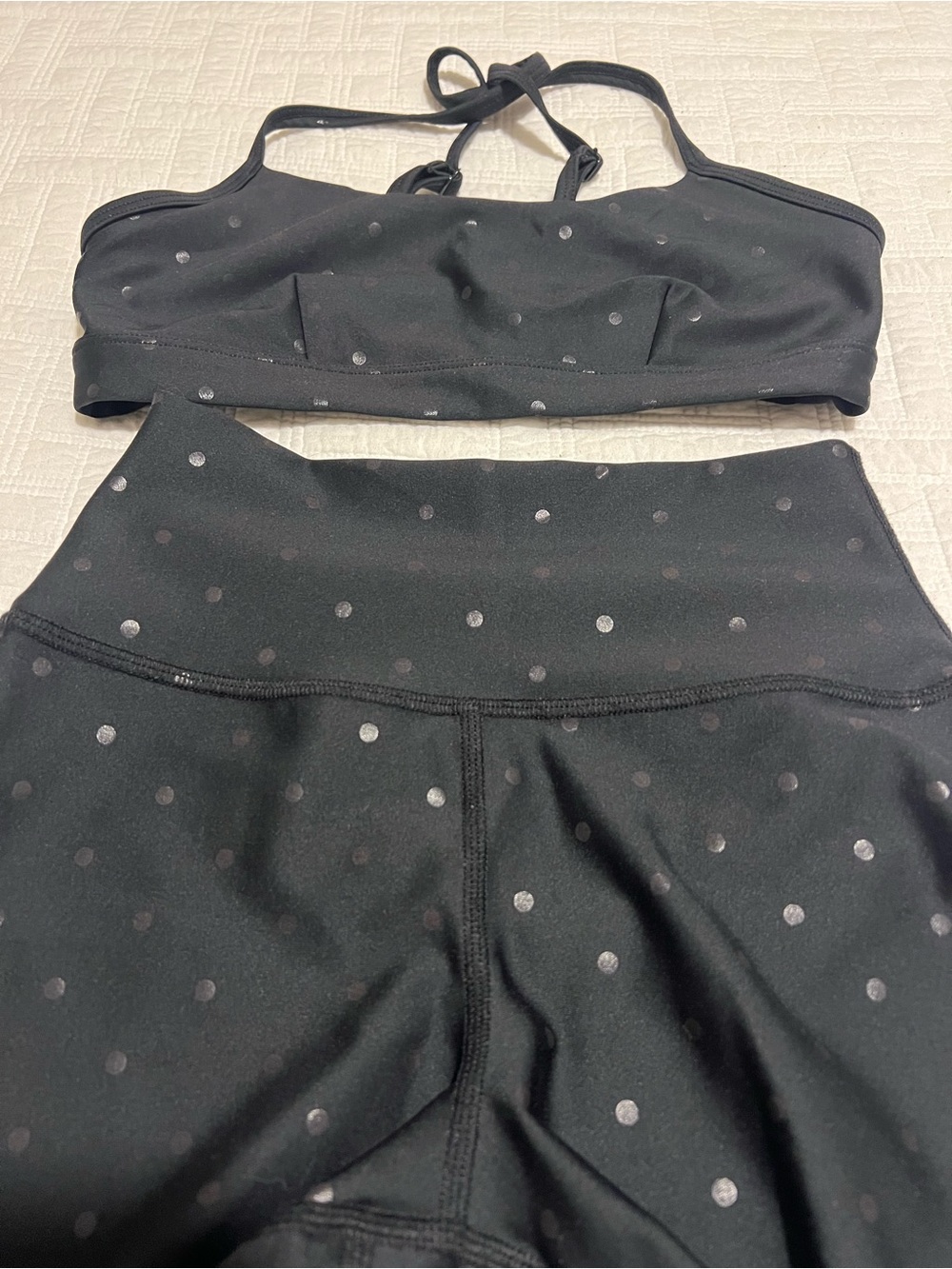 ALO Yoga Black Sports Bra Top and shorts with Subtle Dot Accent - Picture 3 of 5
